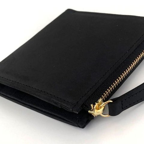 ［クレイジーカーフレザー］　Lzip二つ折り財布 [ESP-6626]ブラック