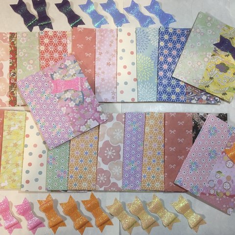 【009】Origami paper bags and ribbons 20 sets Japanese patterns 折り紙で作った紙袋とリボン　20セット　和柄（送料無料）