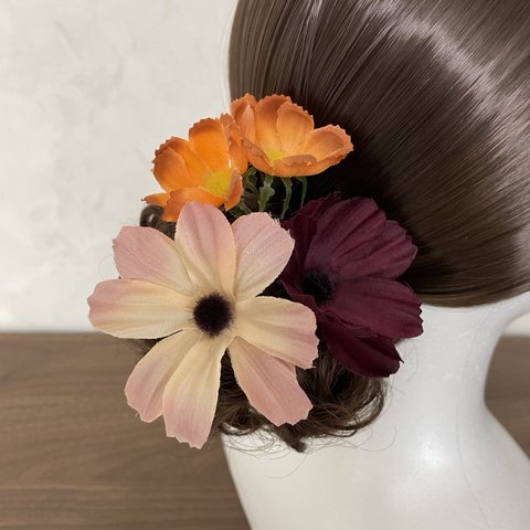 お花の髪飾り ヘアピン 造花 コスモス No.44