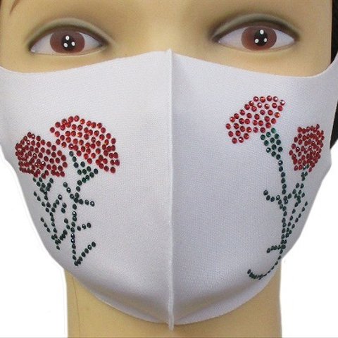 Shareki マスクアクセサリー アイロンで付ける キラキララインストーン ホットフィックスマスク 母の日 カーネーション マスク ギフト hf-carnation3-mask