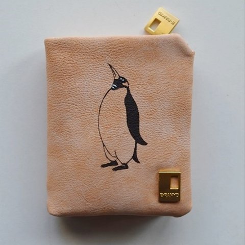 ペンギン財布、ベージュ、財布、収納力抜群のお財布、オリジナルデザイン