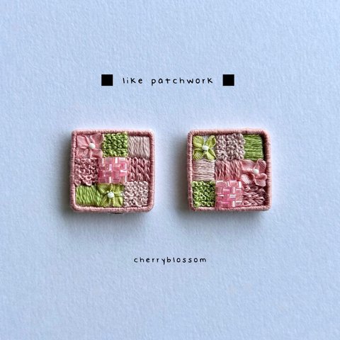 〈like patchwork(cherryblossom)〉刺繍ピアス・イヤリング