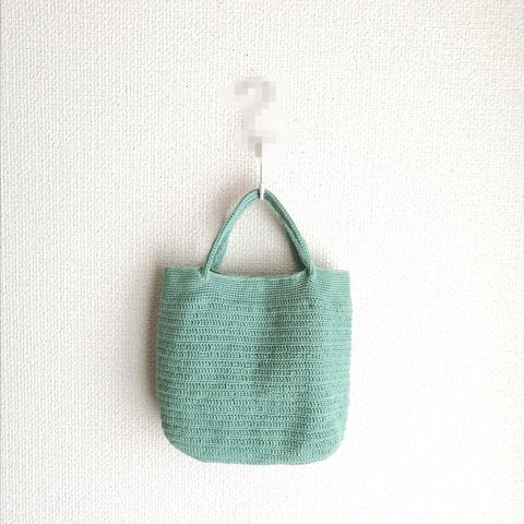 模様編みトートバック(グリーン色）