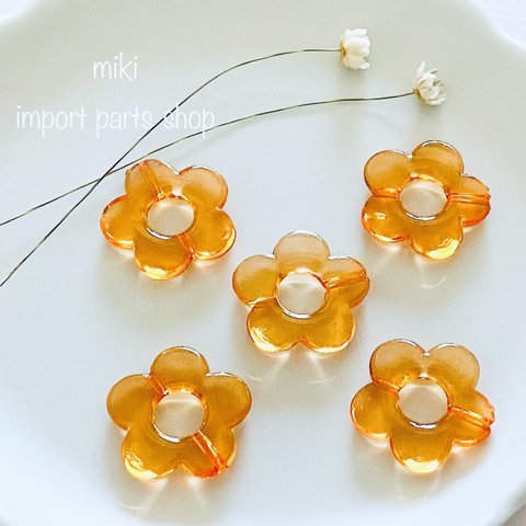 【8pcs】フラワー　花　オレンジ　フープ　アクリル　パーツ