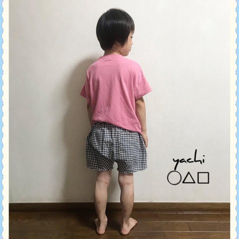 涼しい夏の子供ショートパンツ🍉チェックの楽ちんパンツ