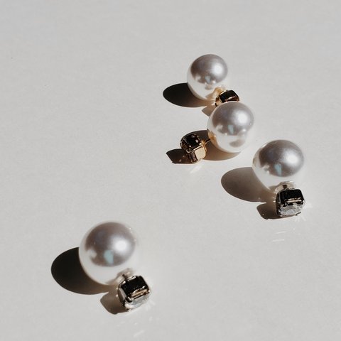 Crystal Pearl Back Catch Pierce クリスタルパールバックキャッチピアスステンレス金属アレルギー対応シンプル小ぶり