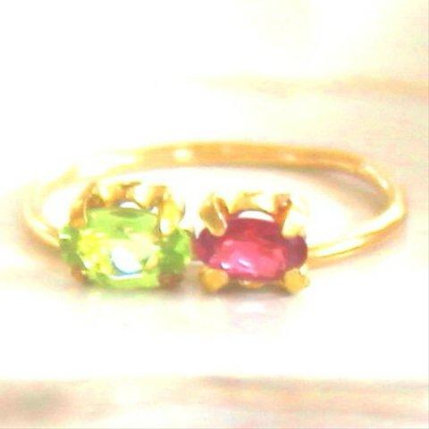 - red fire - Rbellite & Peridot Ring