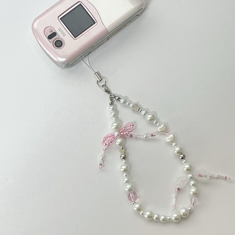 beads strap Sucré〈リボンストラップ〉〈ビーズストラップ〉〈スマホストラップ〉