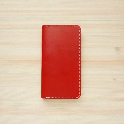 牛革 iPhone8Plus/7Plusカバー  ヌメ革  レザーケース  手帳型  レッドカラー  