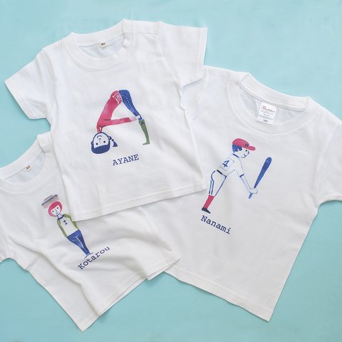 <ゆうパケット2点まで可>【名入れ】ABC DESIGN イニシャル Tシャツ(80-150)