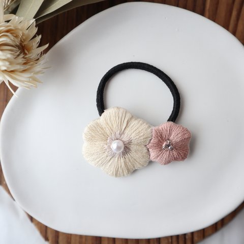 親子お花刺繍ヘアゴム ✤ 1個 (No.26)