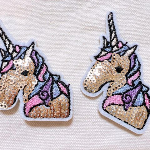 ユニコーン　ラインストーン　2枚セット　ワッペン　アイロン　アップリケ　刺繍