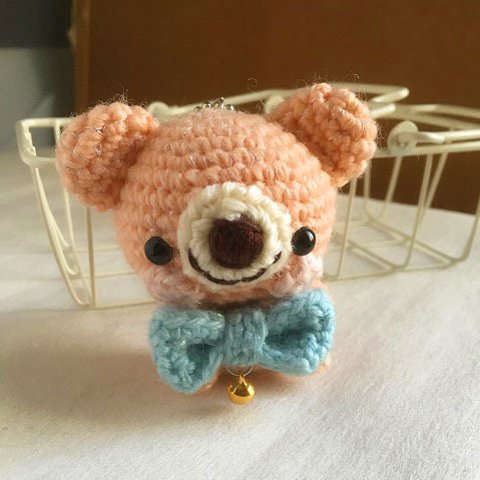 【SALE】水色リボン・オレンジ色 クマさん＊ボールチェーン