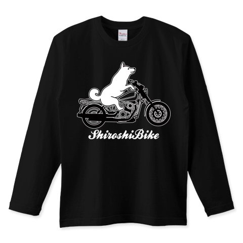 柴犬バイク長袖黒Tシャツ「ShiroshiBike」