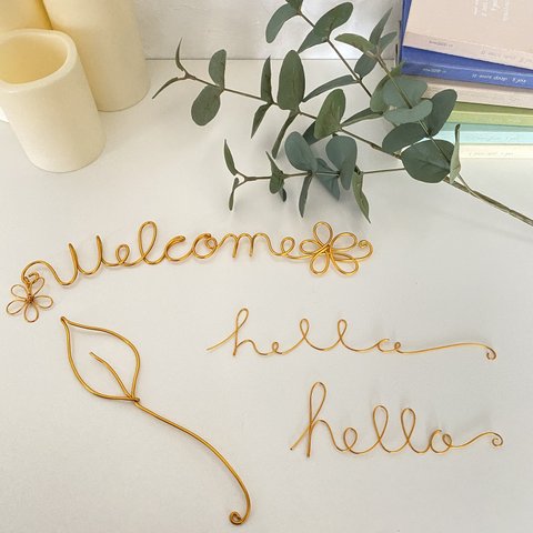 ワイヤーレタリング　虫ピン付き　welcome&フラワー