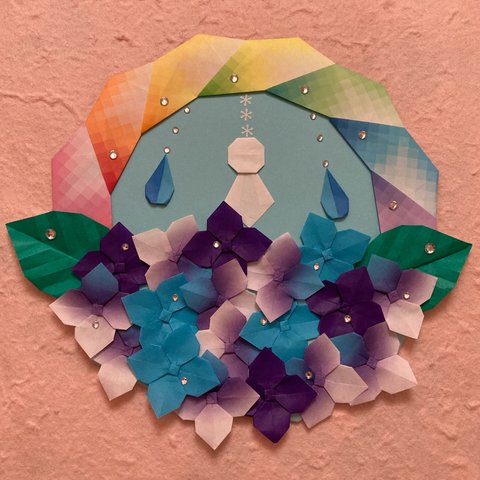 折り紙リース雨上がりの紫陽花＊ブルー&バイオレット