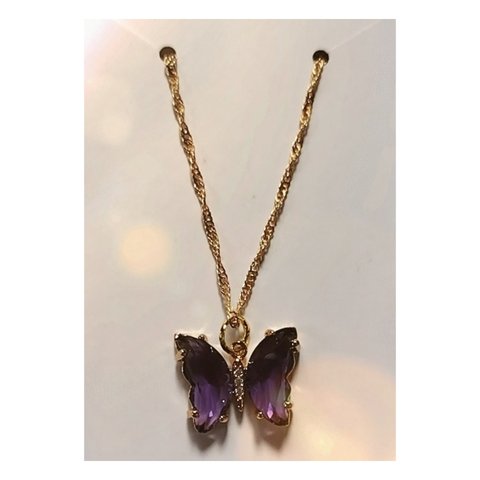 ガラスの蝶ネックレス(紫）