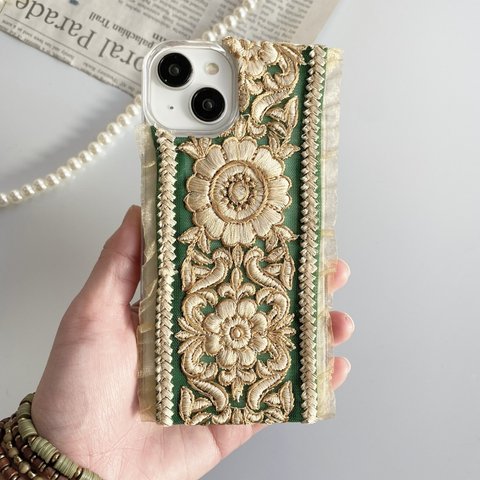 【インド刺繍リボン】スマホケース　写真映え　ほぼ全機種対応 　iPhoneケース 刺繍 リボン  iPhone14 iPhone14Pro  iPhone13 