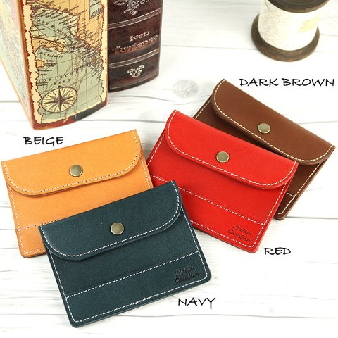 シンプルカードケース 栃木レザー NAVY-BEIGE-RED-D,BROWN NC3726