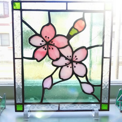 春にぴったり　ステンドグラス　桜モチーフ　パネル
