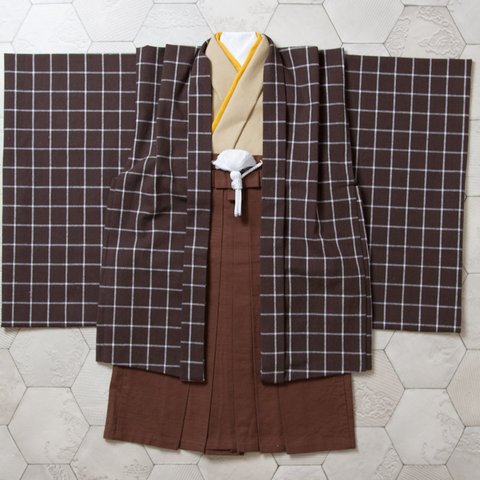 ◆羽織袴セット/ペンチェック/ブラウン/5歳【受注生産】