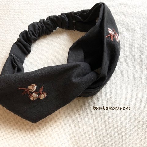 綿花刺繍のオシャレクロスターバン✳︎ハーフリネン