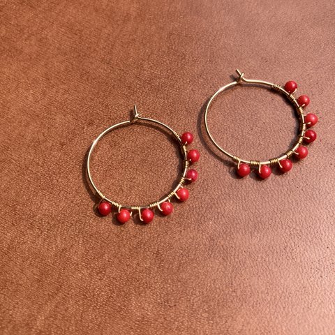 Red Coral Hoop Earring – レッドコーラル#01 -