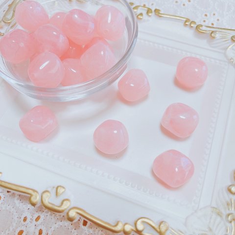 【6個】天然石風 変形 アクリルビーズ【ピンク】