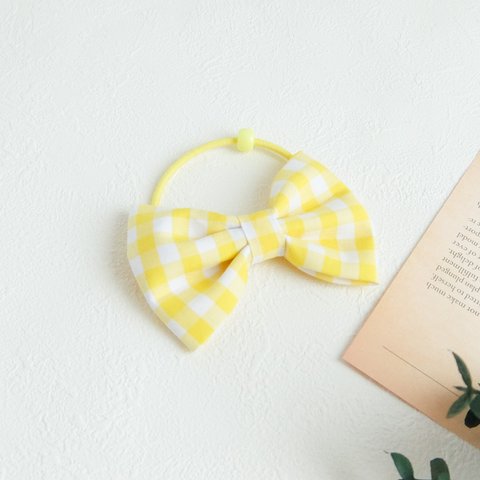 【BASIC】ギンガムチェック リボンヘアゴム　<citrus yellow>　 Gingham Check  Ribbon 