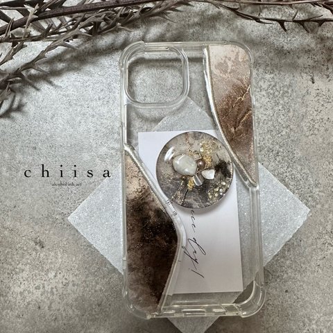 【BLACK brown】nuance iPhone case スマホグリップ付き