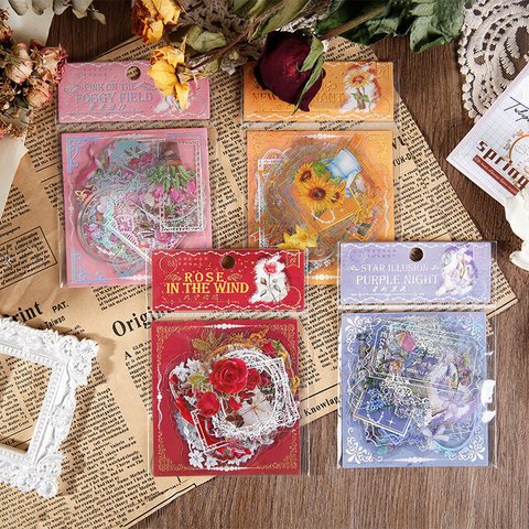 ４点セット！お花❤金箔押し　華やかなお花★PET　フレークシール　