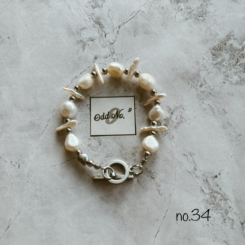 no34  Pearl mantel bracelet   淡水パール×マンテル