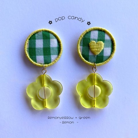 〈pop candy (lemon)〉刺繍ピアス･イヤリング