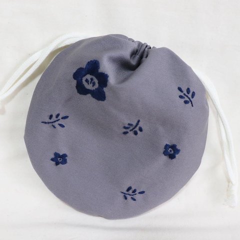 【SALE】4/31まで【期間限定】まんまる 刺繍 巾着 ポーチ ( ボタニカル )｟送料無料🆓｠