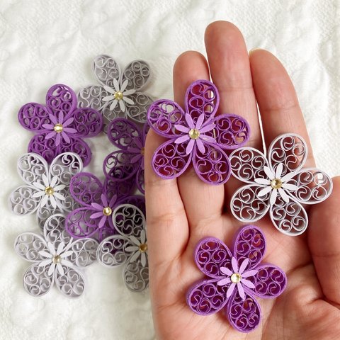 【再販】ペーパークイリング　紫と藤色のお花のパーツセット