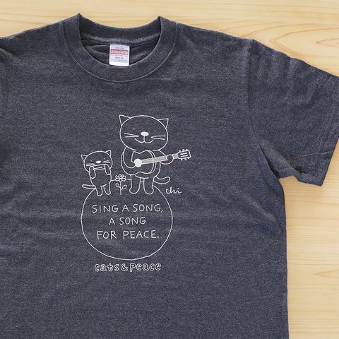 にゃんきーとすTシャツ「ピースソング」ダークヘザーネイビー