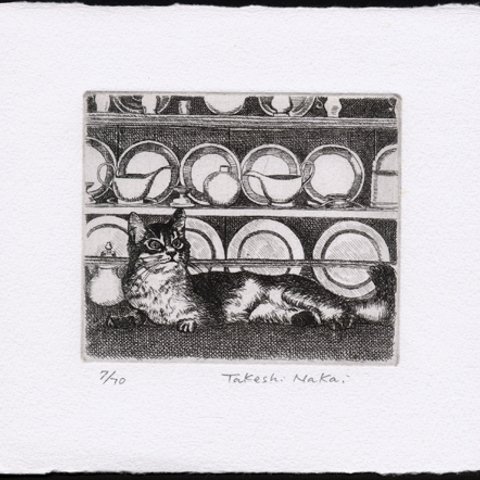 猫と食器棚 / 銅版画 (作品のみ）