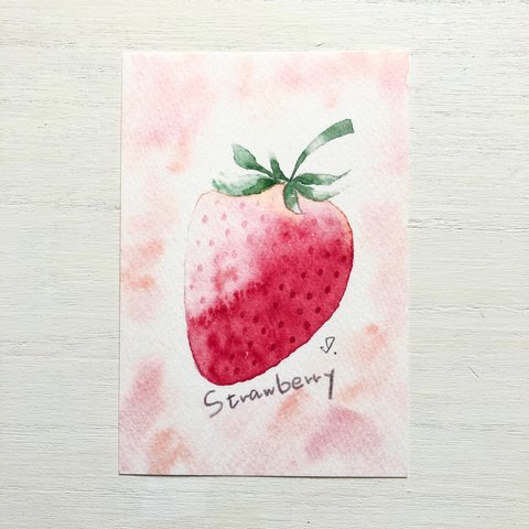 🍓透明水彩画「strawberry」イラストポストカード2枚セット フルーツ いちご　イチゴ🍓