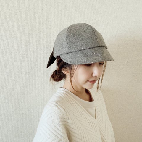 バックリボンCAP✳︎ 秋冬のレディース帽子✳︎選べるサイズ受注生産