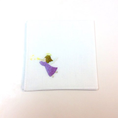 刺繍ハンカチ 白【天使】　20*20