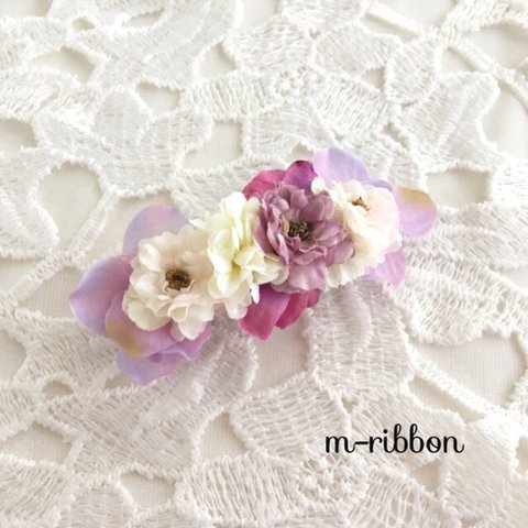 【♡×900】小さなお花のブーケバレッタ（パープル）