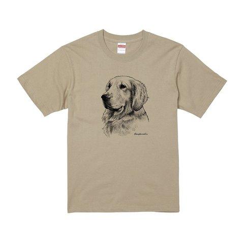 ヴィンテージライクな犬の肖像画Tシャツ（ゴールデンレトリバー）