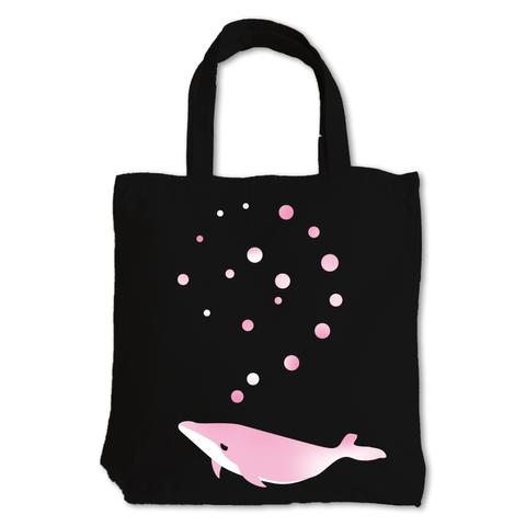 ぷくぷくクジラの手刷り黒トートバック