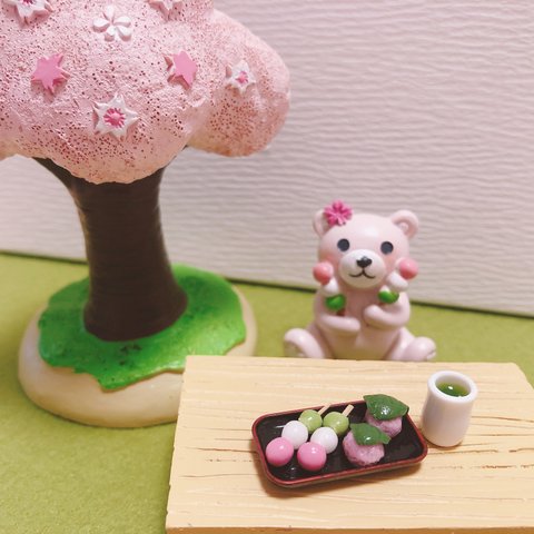 ミニチュア スイーツ 春 和菓子 団子 桜餅 （道明寺）お茶