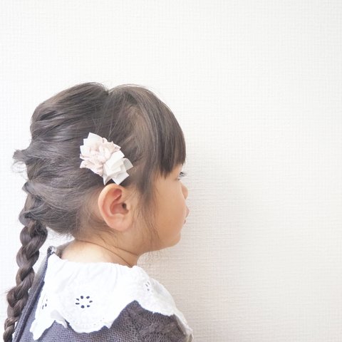 全２色【シフォンフラワー  ヘアクリップ 】 ベビー キッズ 赤ちゃん 子ども ヘアアクセサリー 髪飾り 髪留め ヘアアレンジ お花 くすみカラー ニュアンスカラー ピンク グレー レース おしゃれ 