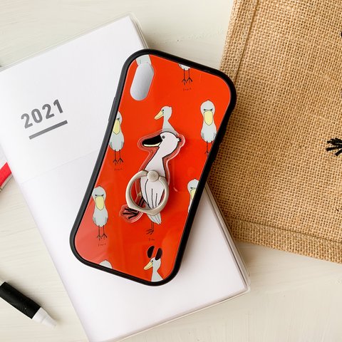 紅ハシビロコウカーニバルのグリップケース〔iPhone〕