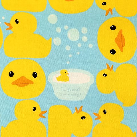 コットンキャンバス生地【50×110cm】 アヒル あひる TinyDuck 鳥 お風呂 可愛い 布 黄色 水色 ブルー