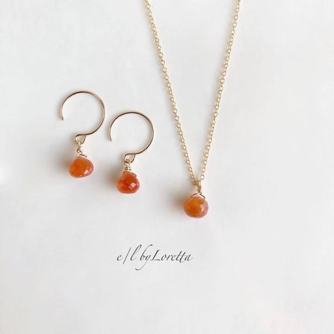 レッドヘマタイトクォーツ 14kgf necklace & pierce/earring SET 