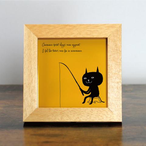 【額付き】 北欧　ネコ　猫　絵　絵画　アート　ポスター　黒猫　イラスト　グッズ　猫モチーフ　雑貨　「ねこのひげ　0026」