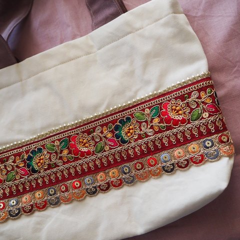 インド刺繍リボンバッグ・インド刺繍リボン・インド刺繍・刺繍・布小物・バッグ・トートバッグ・お手掛けなどにおすすめ